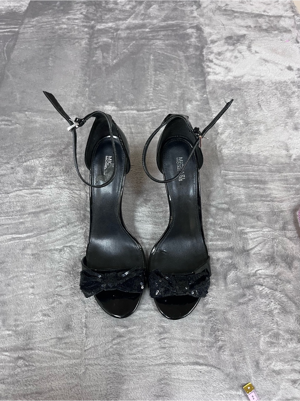 Michael Kors Black Sequin Bow Ankle-Strap Heels